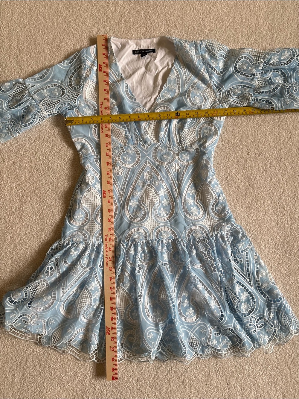 Boston Proper Two-Tone Lace Flounce Dress Airy Blue Size 4 - Picture 14 of 14
